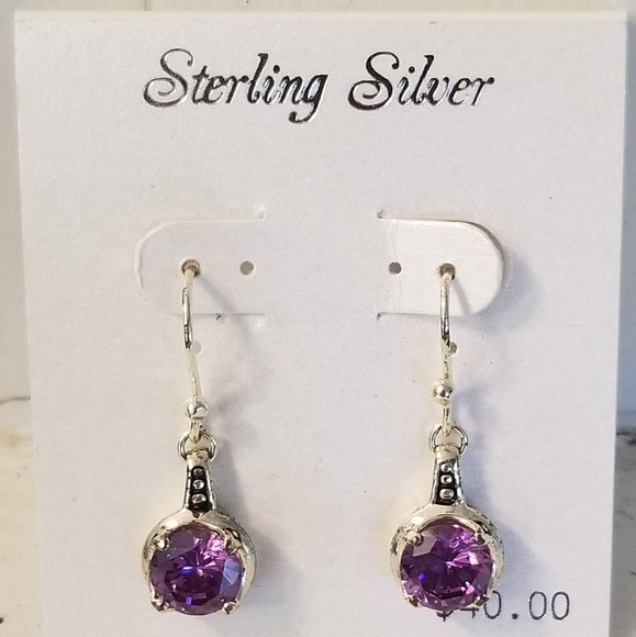 COPY - Sterling Silver Earrings Amethyst Cubic Zirconia - Picture 2 of 8